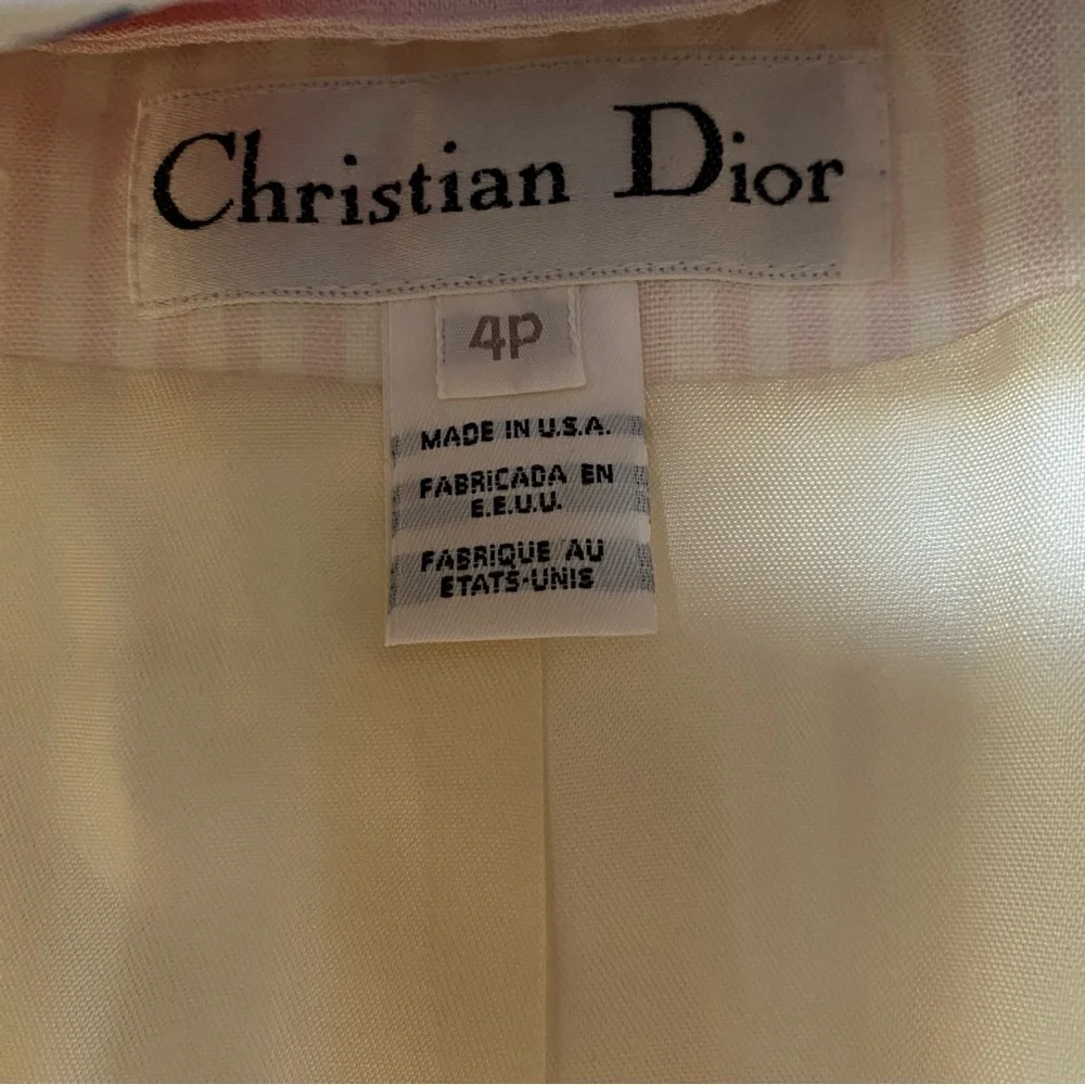 Vintage Christian Dior, pink stripe cuffed big buttons blazer jacket in size 4P